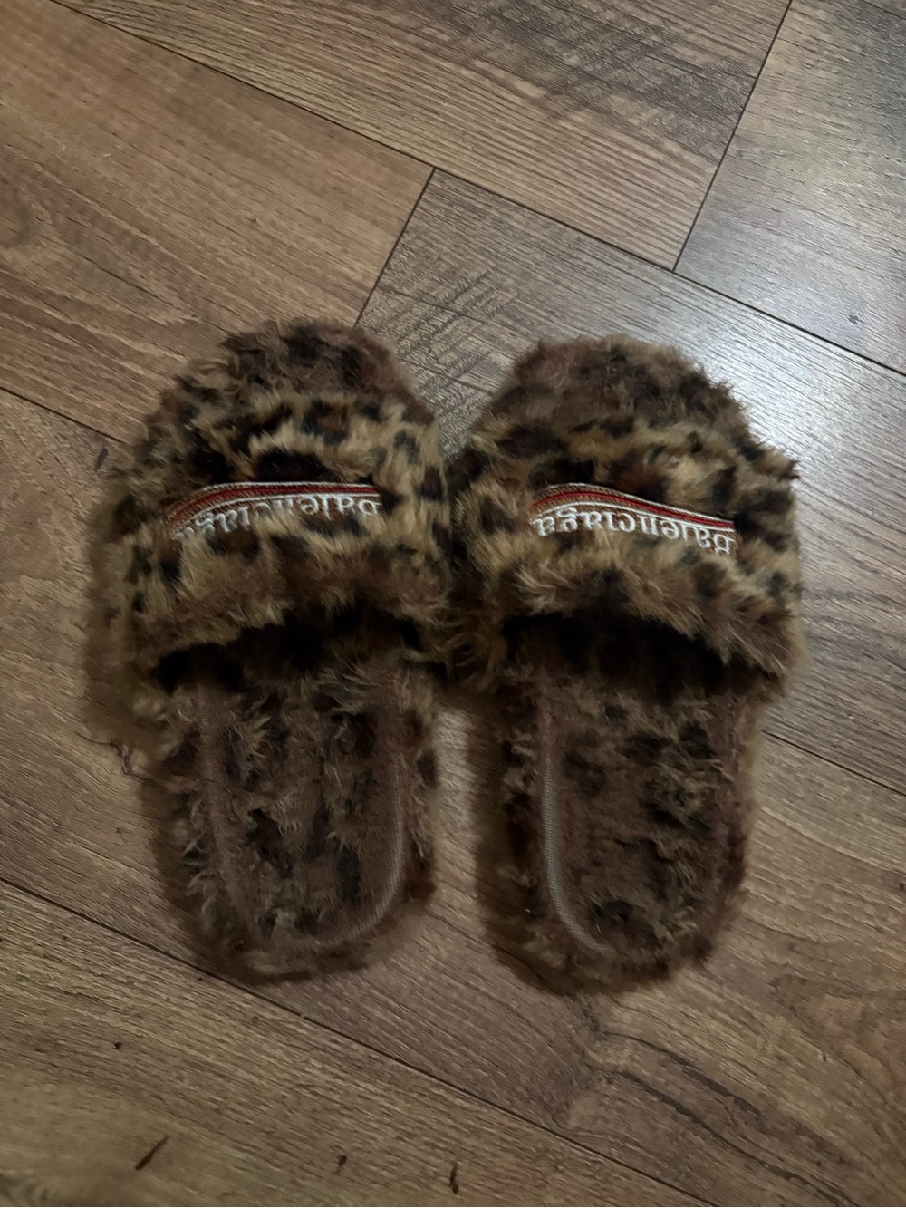 Balenciaga Brown Leopard Faux Fur Slide Sandals